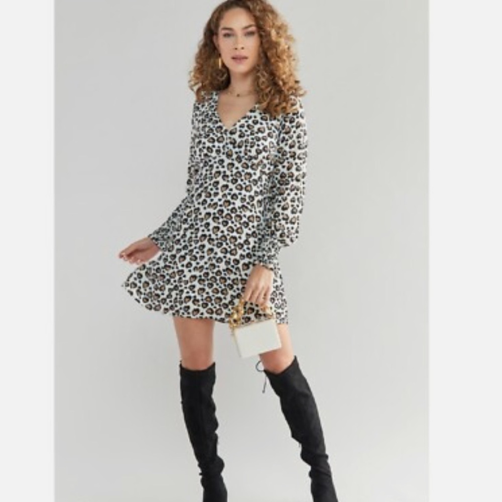 Francesca's Collection Blue Rain Leopard Print‎ Mini Fit & Flare Dress Small NEW